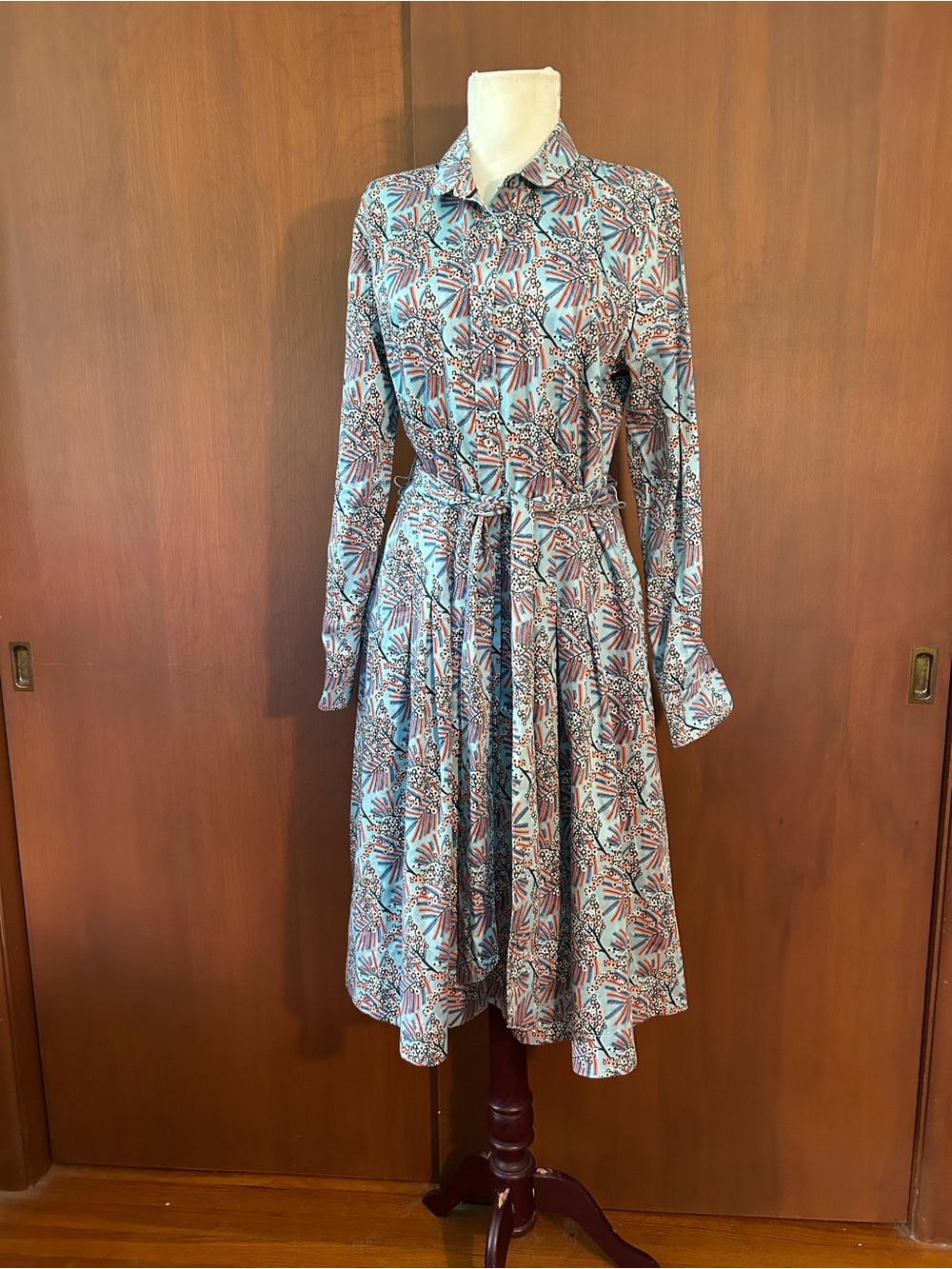Brooks Brothers Blue Floral Cotton Button-Down Dress